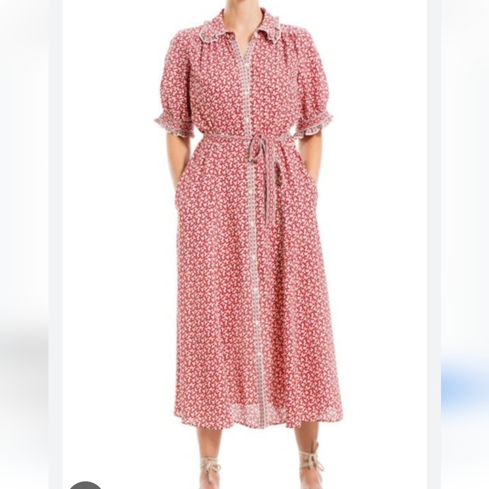 NWT Max Studio Micro Floral Print Button Down Dress